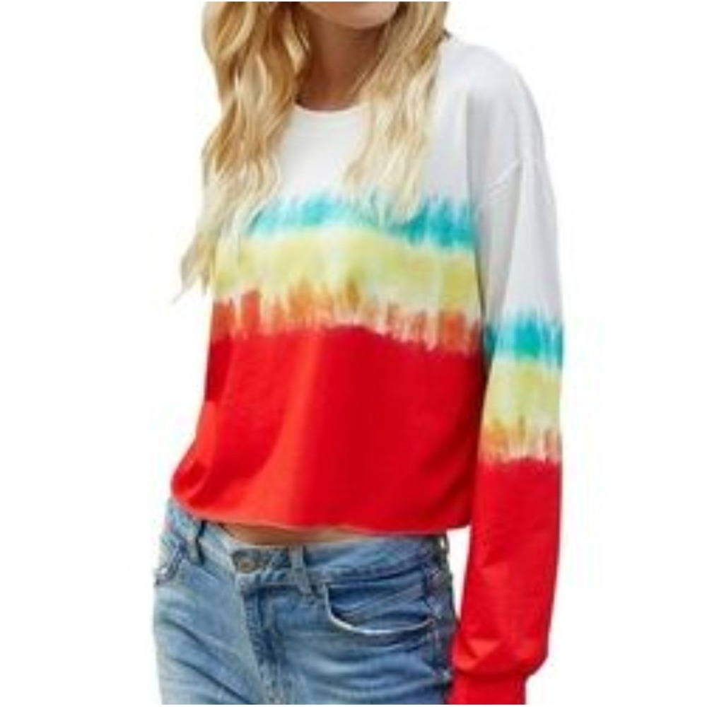 Daydreamer Tie Dye‎ Cropped Sweatshirt Long Sleeve Casual Top Size S